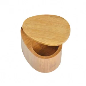 Kitchen Salt and Pepper Shaker, Small Round Bamboo Salt Cella Storage Box with Magnetic Swivel