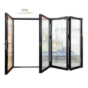 Multishades Bifold Folding Steel Security Metal Door Retractable Screen Tempered Glass Easy Installation Space Saving for Villas/Office