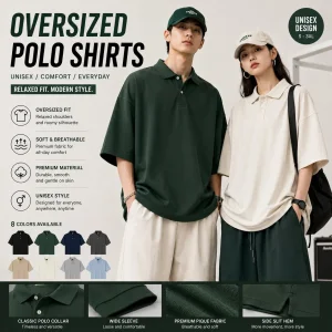 Customise Oversized Polo Shirts Unisex Relaxed Fit 260 GSM Heavyweight Cotton Polyester Blend Casual Streetwear Fashion Apparel