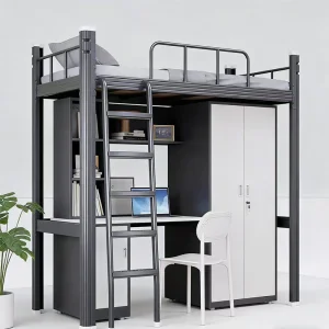 Space Saving Metal Bunk Bed with Desk