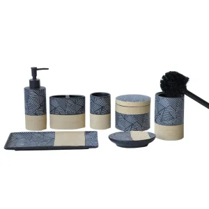 Discount Modern Geometric Two - Tone Ceramic Bathroom Accessory Set