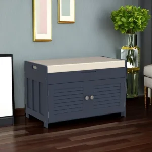 Lift Top Shoe Bench with 2 Adjustable Doors and Cushion Storage