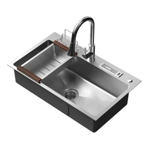 Modern SUS304 Stainless Steel Kitchen Sink Thick Large Single Slot with Knife Holder and Cutting Board Rack PVD Nano Vegetable Sink