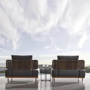 Modern Outdoor Furniture Bistro Set 3-Piece Rattan Sofa and Dining Table Garden Outdoor Wood Garden Furnitures