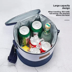Nueva bolsa de enfriamiento aislada en forma de barril, gruesa, cruzada, para exteriores, camping, picnics, bolsa de almuerzo tipo bento