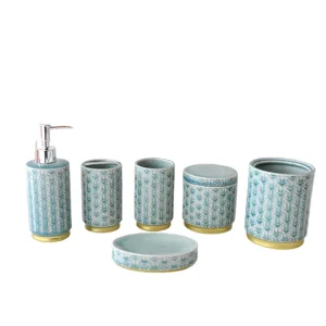OEM Teal Geometric Arrow - Patterned Ceramic Bathroom 6 - Piece Set Supplier, Product