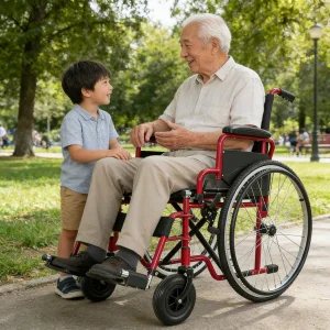 Heavy Duty Steel Manual Wheel Chair for Elders, Flip-up Armrest &amp; Detachable Legrest