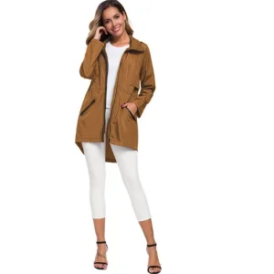 100% Polyester Outdoor Lady Parka Long Membrane Waterproof with Cap