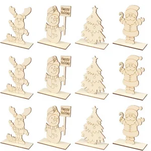 Christmas Wooden Craft Kit DIY Paint Your Own Santa Snowman Reindeer Tree Tabletop Decoration Set Smooth Laser Cut Surface for