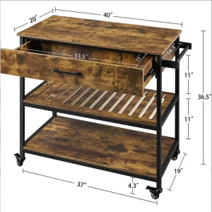 Wooden Kitchen Island Unit with Deep Storage Drawers and Side Open Shelves