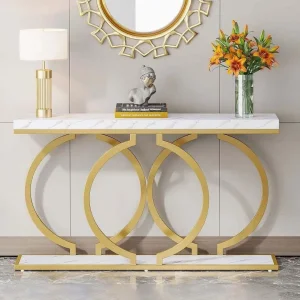 2024 Mesa de Consola Estreita de Mármore Branco com Base de Metal Dourado para Hall de Entrada, Decoração de Casa Moderna de Luxo Italiana em Estilo Nórdico