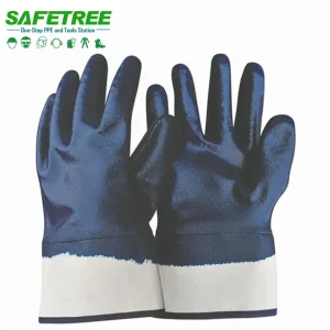 Safetree CE En388 Heavy Duty Industrial Safety Cuff Full Dipped Jersey Lining Nitrile Gloves
