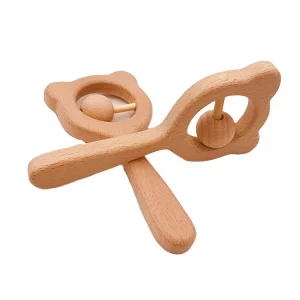 Hot Sale Baby Rattles Wooden Hand Bell Beech Wood Rattles Baby Toy