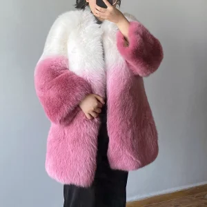 YY21105 New Arrival Fashion Full Pelt Real Natural Fox Fur Overcoat Real Fur Gradient Coats