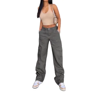 Mid-Waisted Plus Size Casual Cargo Pants for Women with Trendy Functional Design and Multiple Pockets