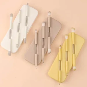 Herramienta de Maquillaje Portátil Espejo Plegable 3 Juego de Brochas
