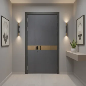 New Design Modern Security Steel Door Frame Fire Prevention Bulletproof Grey Finished Exterior Entrance Puertas De Exterior Door