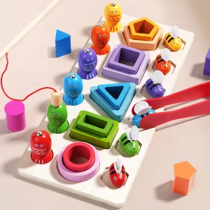 Wooden Nested Column Children's Early Education Geometric Shape Building Blocks Recognition Classification Intelligence Toys