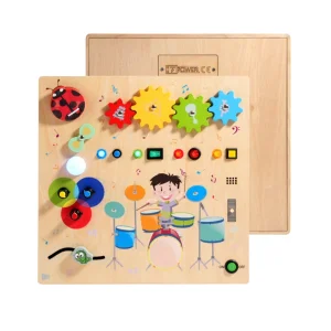 Colorful Cartoon Drum Busy Board Wooden Montessori Toy