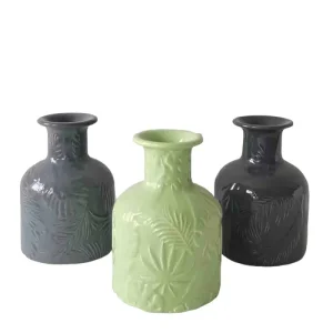 Cheap Morandi Color Embossed Plant Pattern Stoneware Mini Vase Exporter, Company