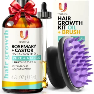 Organic Rosemary &amp; Castor Hair Growth Oil for Dry Itchy Scalp Thickening &amp; Hydration