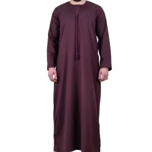 Tailored Men's Arabic Thobe V Neck Casual Floor Length Loose Fit Breathable Polyester Long Sleeve Muslim Beach Embroidery All