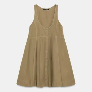 Vestido mini sin mangas de color sólido para mujer, con botones en la parte delantera, ajuste holgado, vestido de tanque con escote redondo