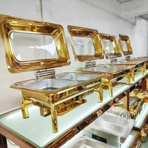 Arabic Hotel 9L Retangular Gold Buffet Stove Buffet Luxury Food Warmer