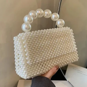 Elegant Pearl Beaded Cotton Luxury Handmade Buddhism Style Handbag