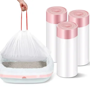 Atacado de Fábrica 60 PCS Um Rolo de Forros para Caixa de Areia de Gato Extra Grande Sacos de Lixo Pesados com Cordão Suprimentos da Marca Amazon OEM ODM