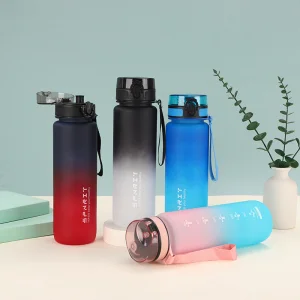 Large Capacity Leak Proof Colorful Plastic Cup Drinking Outdoor Travel Portable Gym Fitness Jugs Sports Water Bottle with Lid Rope