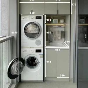 Custom Design Balcony Laundry Room Stone Counter Top Modern Custom Furniture Vanity Washstand Wash Aluminum Storage Cabinet