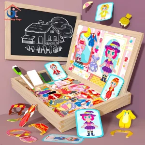 Wooden Dress up Dolls Girls Pretend Play Set