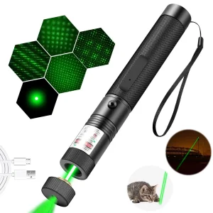Tactical Flashlight USB Laser 303 Rechargeable Stars Laser Flashlight Sight with Built-in Battery Green Red Purple Laser for Teaching Laser Pen