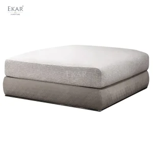 Modern Square Ottoman with Upholstered Top and Wooden Legs