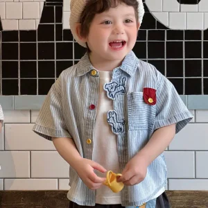 Camisa de moda para niños, ropa para el verano infantil con conjunto de ropa