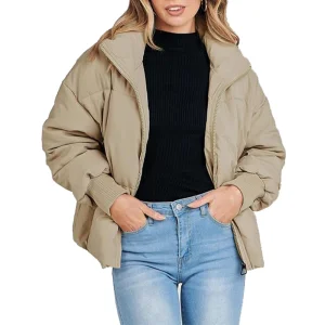 Casaco Puffer Cropped Trendy com Design Acolchoado Macio para Mulheres