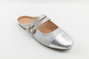 OEM ODM Custom Silver PU Ladies Ballerina Mules