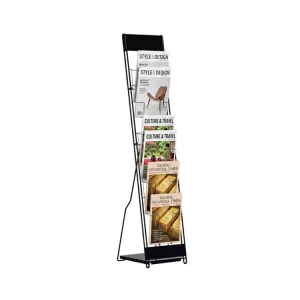 Custom Metal Floor Standing Brochure Display Stand A4 Size Magazine Rack for Hotels Shopping Mall and Office
