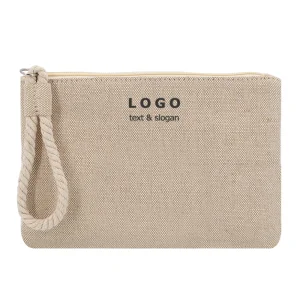 OEM Logo Custom Cotton Canvas Jute Makeup Cosmetic Zipper Pouch Bag Natural Jacquard Cotton Jute Fabric Organizer Bags for Phone