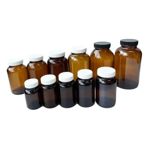 Multi Capacity Wide Mouth Amber Packer Glass Capsule Jar Bottle for Medical Pills