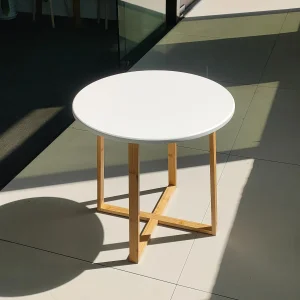 Quarto Atacado redondo de bambu branco de madeira moderno lado Sofá Mesa de café de fim de chá