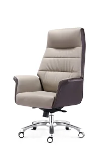 Luxury Office Furniture Beige Leather Swivel Executive Chair for Long Hours Sitting
