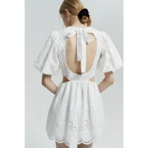 Embroidery Fabric Fashion Women Summer MIDI Dress Waist Cut-in Backless Dress