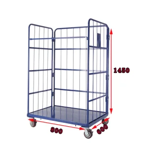 AMJ Blue Collapsible Nestable Detachable  Logistics Collapsible Logistics 3 Side Roll Container Trolley