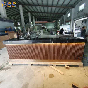 Night Club Bar Modern Design Wholesale Black Marble Top Brown Wood Pub Wine Cocktail Cafe L Shape Hotel Restaurant Bar Counter