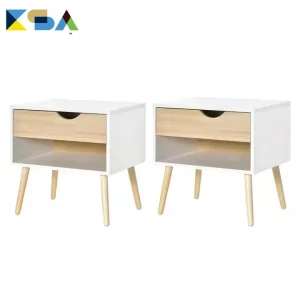 Decorative White Leather 1 Drawer Nightstand with Wooden Legs