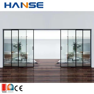 Shopfront Door, Sliding Aluminum Frame, Temper Clear Glass 10mm