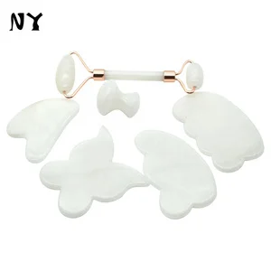 OEM &amp; ODM Natural ClassA+ White Jade Roller and Guasha Set for Skin Tighten and Massage
