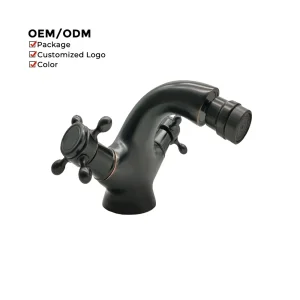 Deck Mounted Dual Handle Vanity Wash Room Water Taps Bathroom Luxury Black Color Brass Basin Faucet